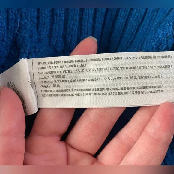 Abercrombie & Fitch Bright Blue V-Neck soft Cable Knit Sweater sz L Y2K EUC - Picture 15 of 16